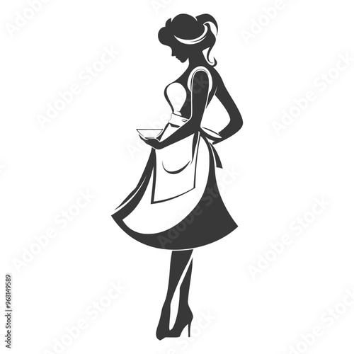 Silhouette of a woman wearing an apron and holding a plate
