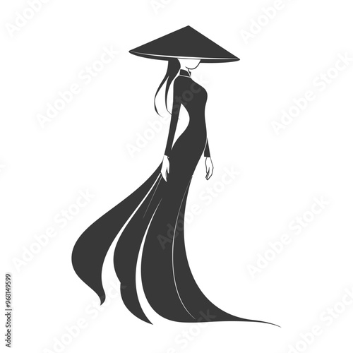 Silhouette of a Woman Wearing a Traditional Vietnamese Conical Hat
