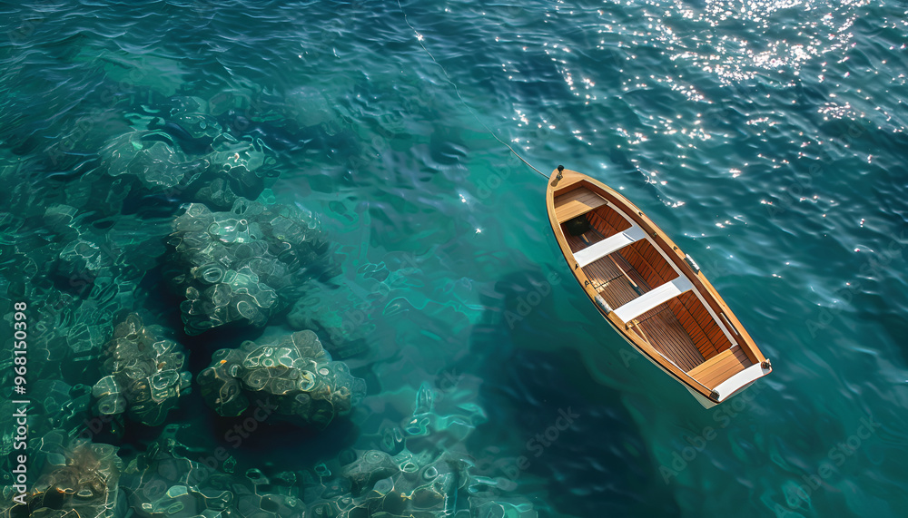 Vacation and leisure. Aerial view on fast boat on blue Mediterranean sea at sunny day. Fast ship on the sea surface. Seascape from air Vacation and leisure. Aerial view on fast boat on blue Mediterranean sea at sunny day. Fast ship on the sea surface. Seascape from air