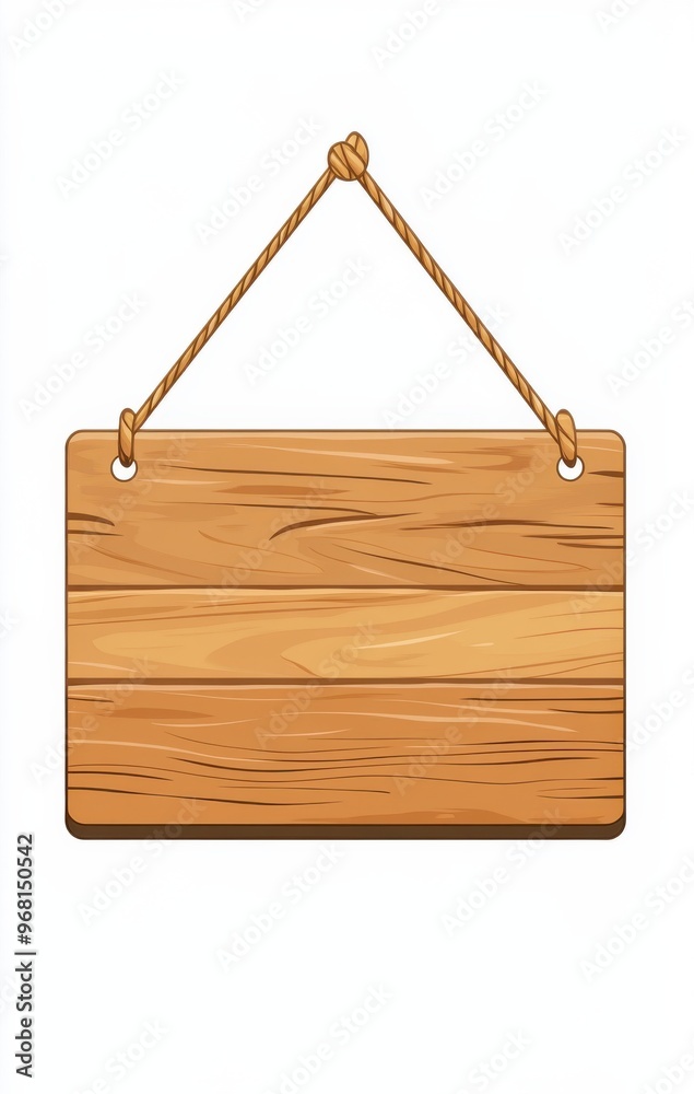 Wooden signboard hanging on the wall with rustic rope for home or business decor