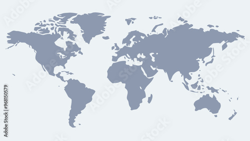 A blue and white world map with the continents of Africa, Asia, Europe