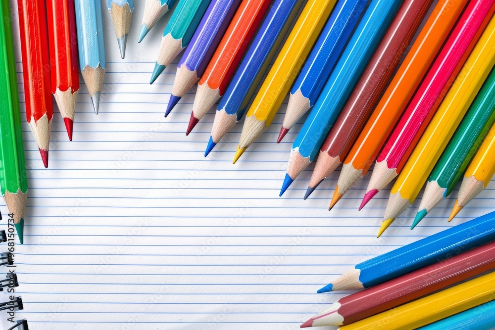 Obraz premium Colorful school supplies frame over a lined paper background