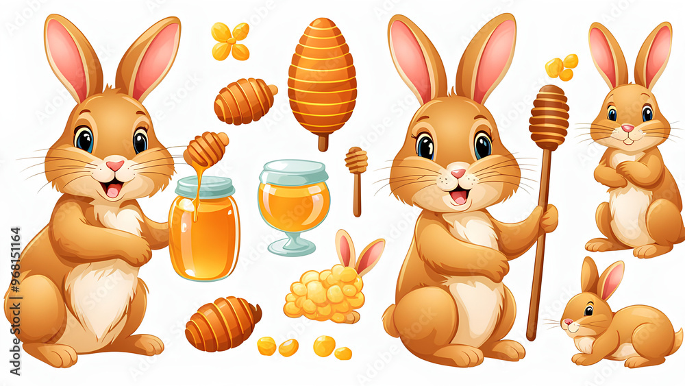 Fototapeta premium Whimsical Honey Bunny Clipart Bundle – Sweet Rabbit Designs for Baby Shower and Easter Themes