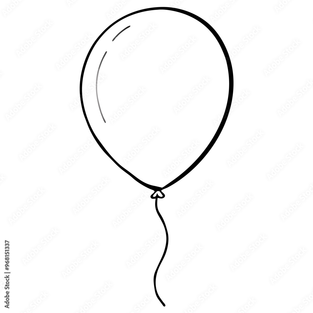 A black and white drawing of a balloon