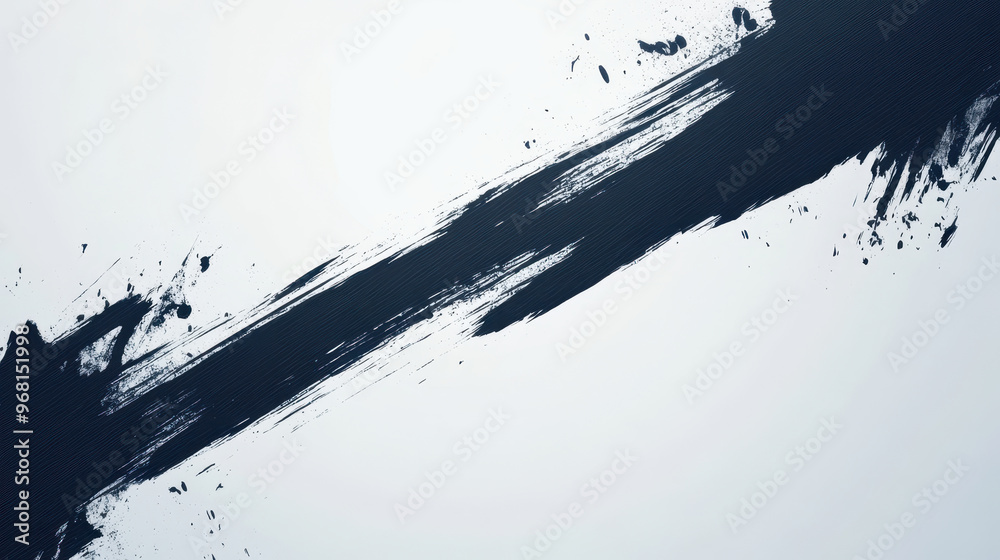 Obraz premium Black paint streak with splashes on a white background.