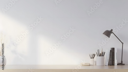 Empty Desk with Books and Minimalist Supplies