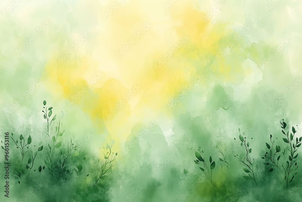 Fototapeta premium Yellow and green watercolor background for spring