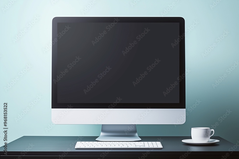 Computer in office with blank screen