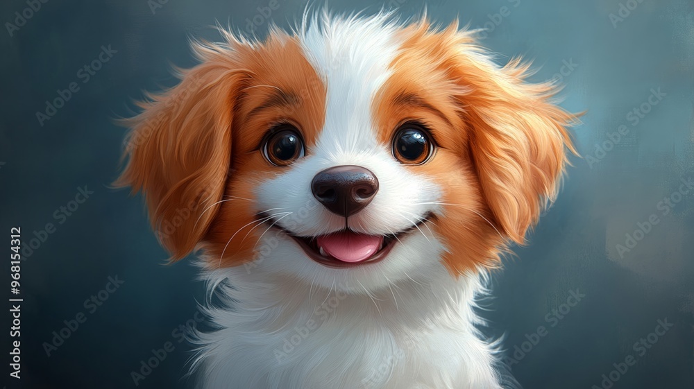 Smiling puppy with fluffy fur and big eyes, close-up portrait. Adorable and playful pet concept Smiling puppy with fluffy fur and big eyes, close-up portrait. Adorable and playful pet concept