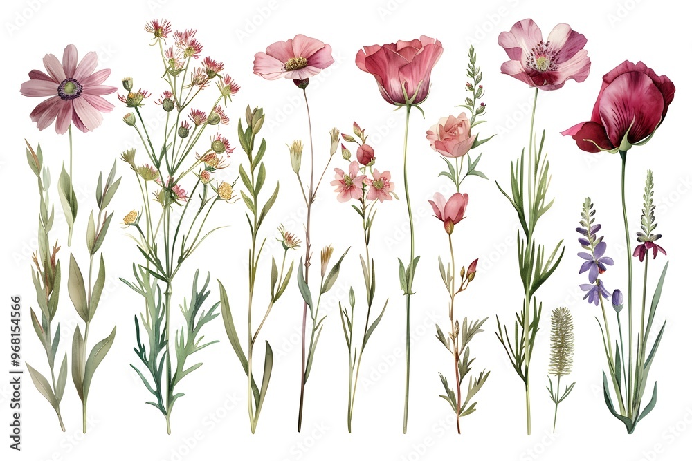 Beautiful Collection of Wildflowers in Delicate Watercolor Style Beautiful Collection of Wildflowers in Delicate Watercolor Style