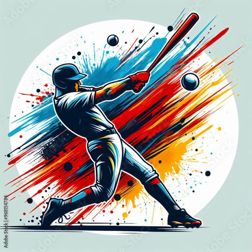 Baseball player hitting a powerful shot with vibrant dynamic colors

