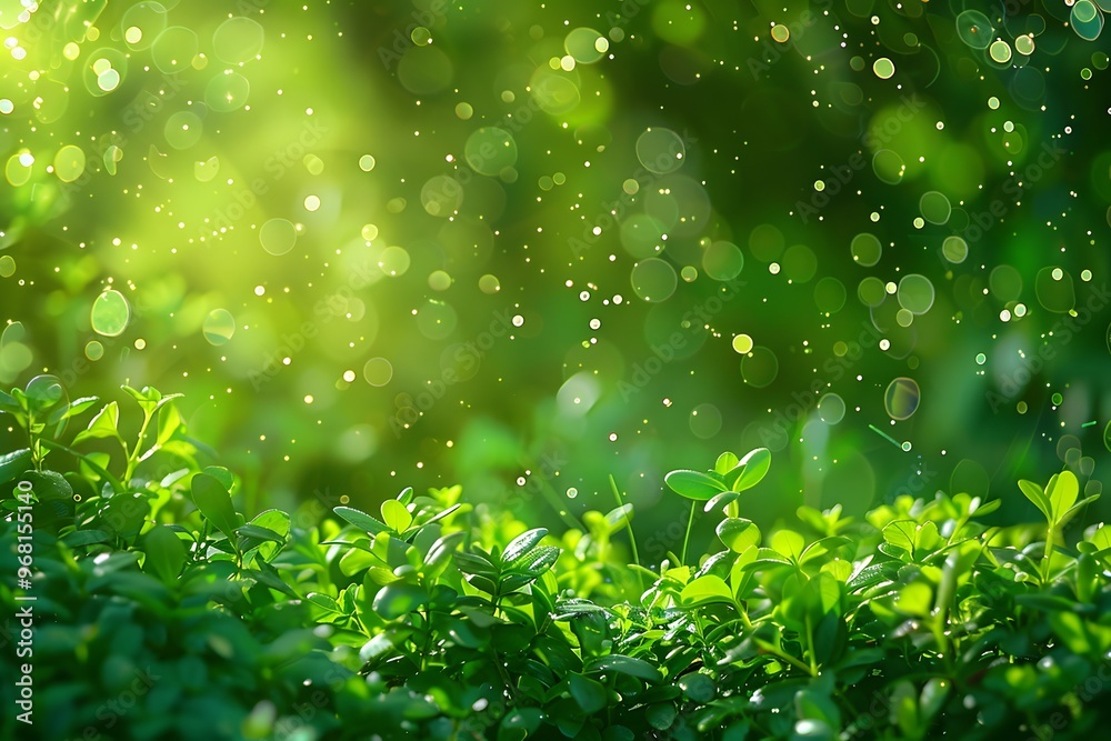 Lush Greenery with Sparkling Dew Drops in a Sunlit Garden Lush Greenery with Sparkling Dew Drops in a Sunlit Garden