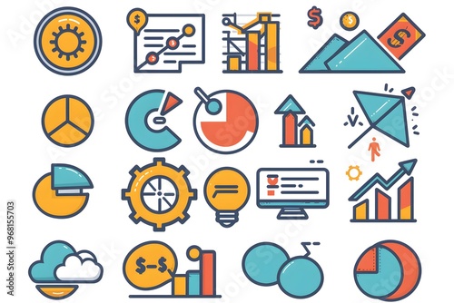 A Colorful Collection of Business and Data Icons for Visual Communication