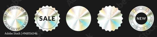 A set of labels with a holographic effect. Color templates of holographic stickers. Vector illustration