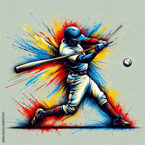 Baseball player hitting a powerful shot with vibrant dynamic colors


