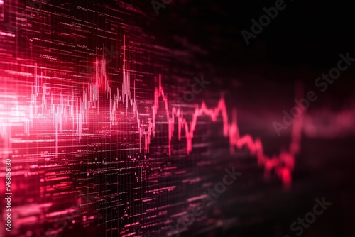 Abstract red stock market data with fluctuating graphs and numbers in the background. Ideal for financial reports, stock market ads, or business presentations needing a modern and profession