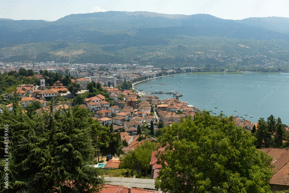 Aerial view of Ohrid old town from the Samoil's Fortress in Ohrid North Macedonia