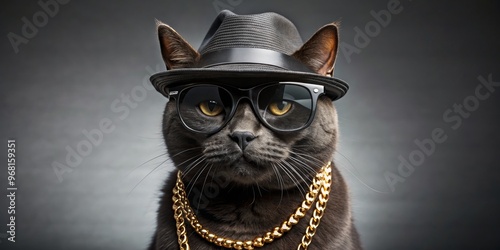 The Feline Gangster A Portrait of a Cool Cat Wearing Sunglasses and a Fedora, pet portrait, cat photography, cool cat photo