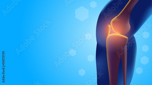 Vector illustration of Leg bones and knee joint pain throbbing bones on blue background