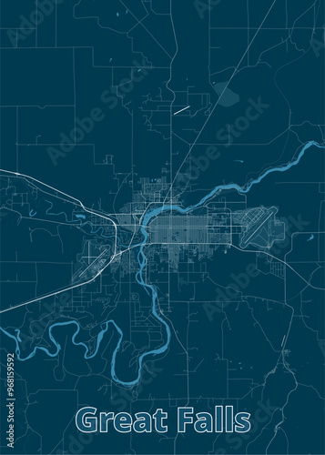Great Falls, Montana, USA artistic blueprint map poster