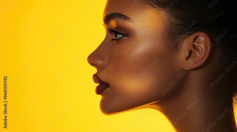 Profile View of Two Faces, One in Shadow and the Other Illuminated, Against a Yellow Background, Contrasting Light and Shadow, Artistic Expression, Unique Composition Profile View of Two Faces, One in Shadow and the Other Illuminated, Against a Yellow Background, Contrasting Light and Shadow, Artistic Expression, Unique Composition