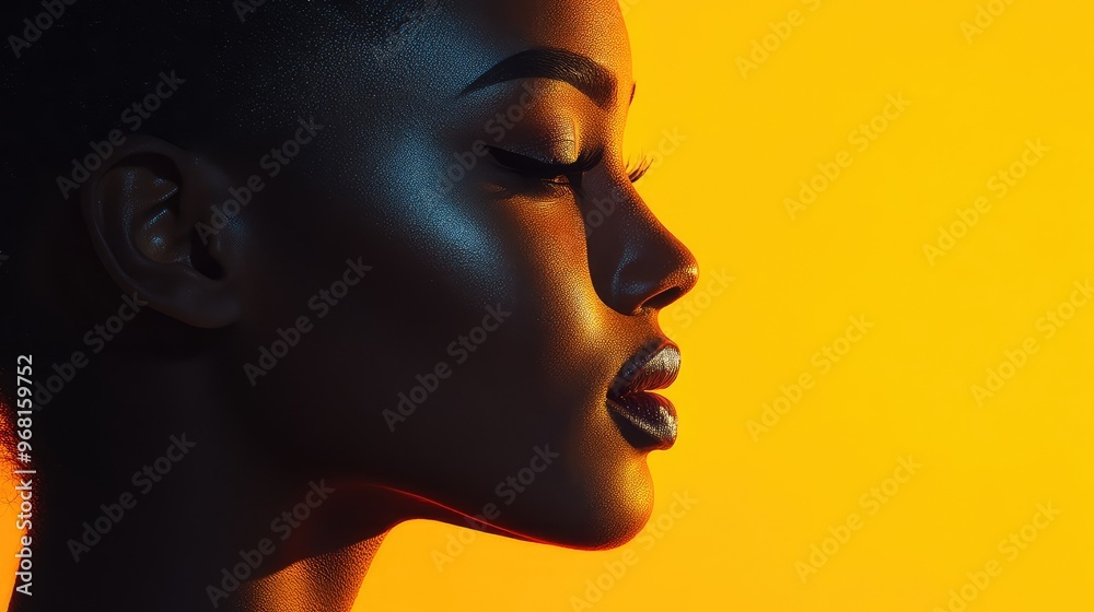 Profile View of Two Faces, One in Shadow and the Other Illuminated, Against a Yellow Background, Contrasting Light and Shadow, Artistic Expression, Unique Composition Profile View of Two Faces, One in Shadow and the Other Illuminated, Against a Yellow Background, Contrasting Light and Shadow, Artistic Expression, Unique Composition