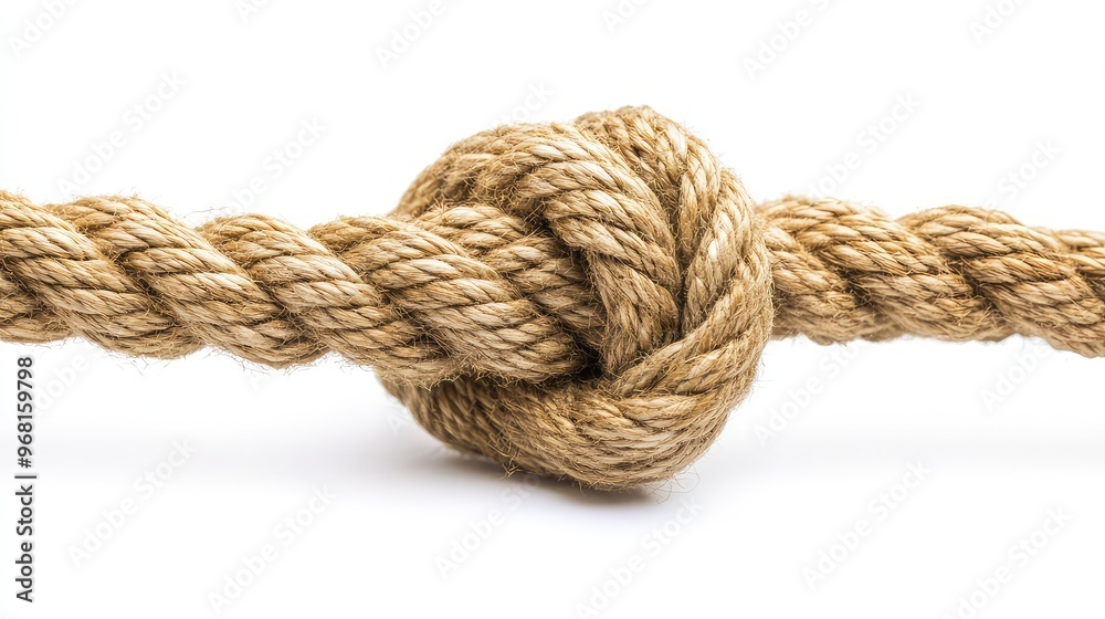 Close-Up Macro Image of a Rope Tied with a Knot Isolated on a White Background, Perfect for Nautical, Survival, and Crafting Themes Close-Up Macro Image of a Rope Tied with a Knot Isolated on a White Background, Perfect for Nautical, Survival, and Crafting Themes