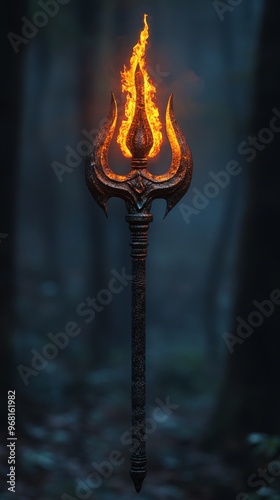 a Glowing trident burning with fire