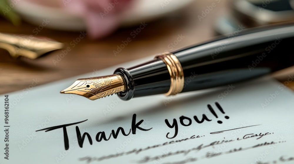 Fototapeta premium a thankyou note with a pen closeup photograph