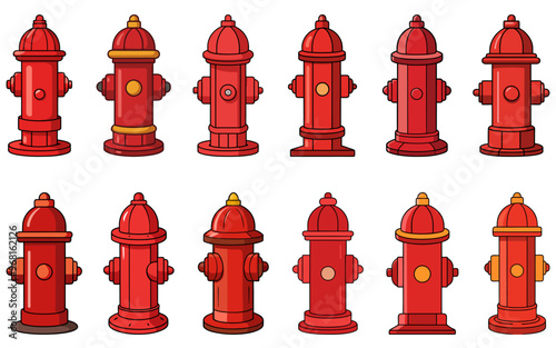 Fire hydrant icon. Set of red fire hydrant icons isolated on white background. Vector illustration