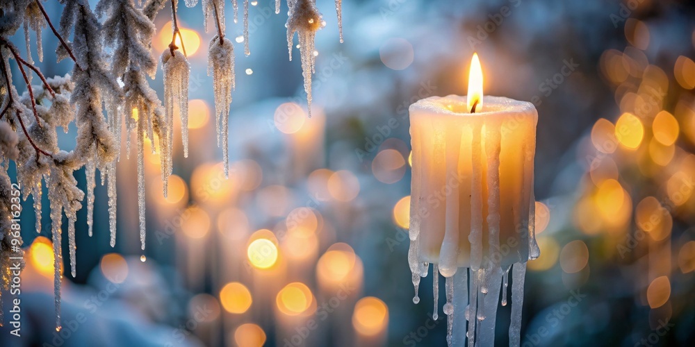 Winter's Glow A Candle's Warmth Amidst Icy Branches, winter , candlelight , festive Winter's Glow A Candle's Warmth Amidst Icy Branches, winter , candlelight , festive