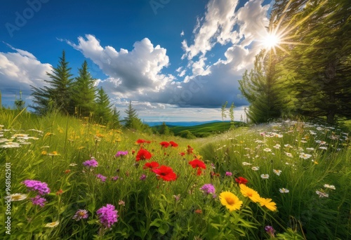vibrant outdoor scenery showcasing abundant lush greenery colorful flowers picturesque natural setting, nature, landscape, plants, garden, park, blossoms