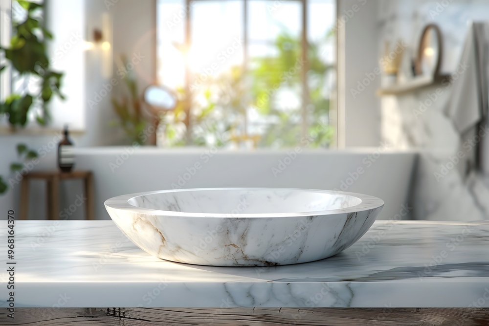 Elegant Marble Bowl in a Bright, Modern Bathroom Setting Elegant Marble Bowl in a Bright, Modern Bathroom Setting