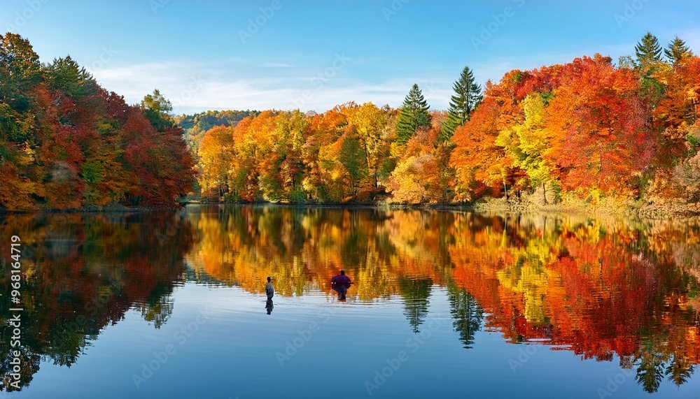 autumn trees reflected in water autumn trees reflected in water