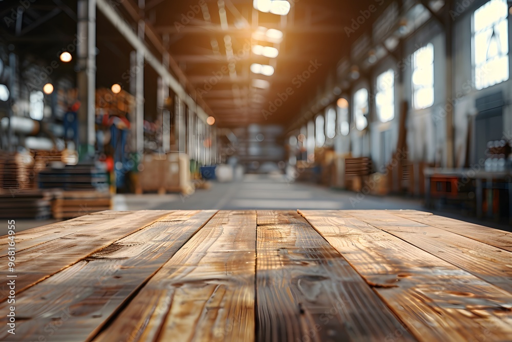 Rustic Wooden Table in a Spacious Warehouse Setting