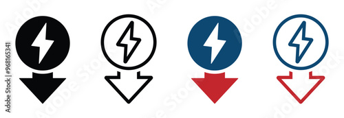 Energy reduction vector icons set. Energy reduction icon