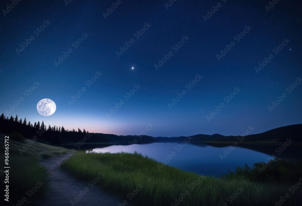 stunning nighttime sky featuring bright moon illuminating beautiful landscape under starry canvas, stars, illumination, beauty, nature, scenic, celestial