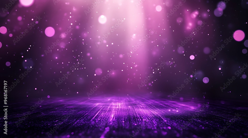 Fototapeta premium floor with Abstract purple light rays on black background with lighting effect and bokeh. illustration. Generative Ai