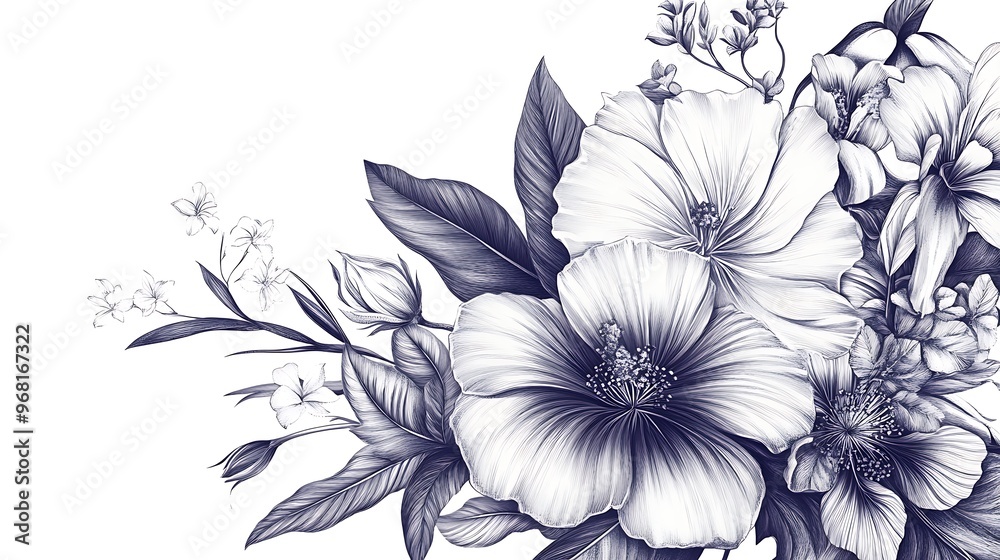 Floral bakground or wallpaper with bouquet of various flowers. Botanical foliage for wedding invitation or wall art. illustration. Luxury inked. Generative Ai Floral bakground or wallpaper with bouquet of various flowers. Botanical foliage for wedding invitation or wall art. illustration. Luxury inked. Generative Ai