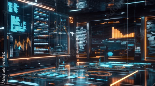 Futuristic Server Room with Data Visualization