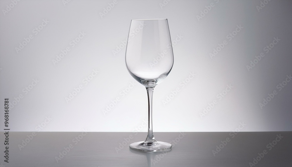 An elegant empty wine glass, showcasing its sleek design, set against a minimal white backgr An elegant empty wine glass, showcasing its sleek design, set against a minimal white backgr
