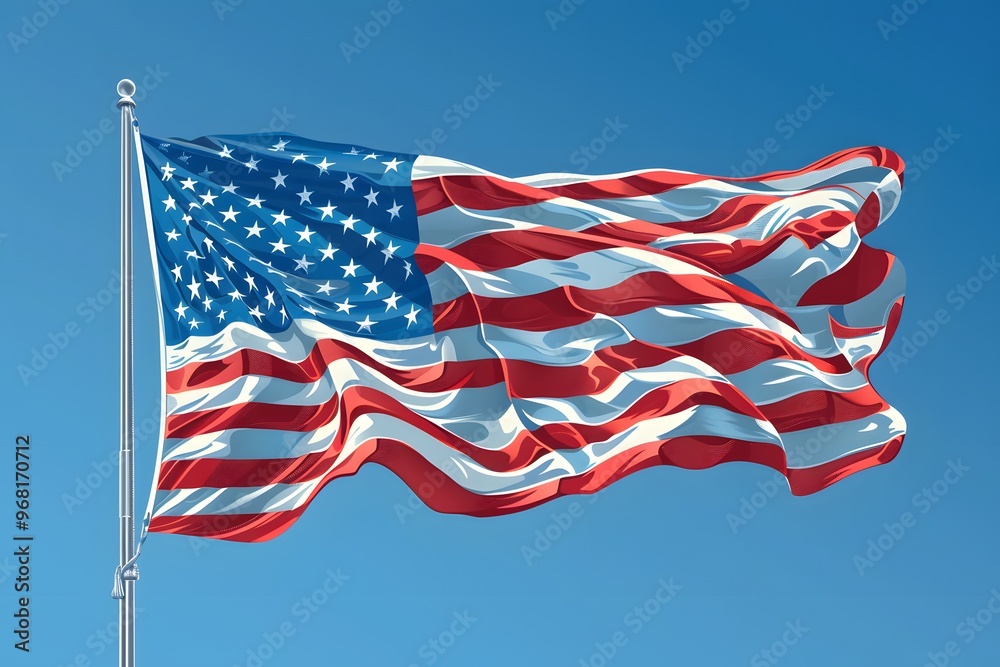 Vibrant American Flag Waving Against a Clear Blue Sky Vibrant American Flag Waving Against a Clear Blue Sky