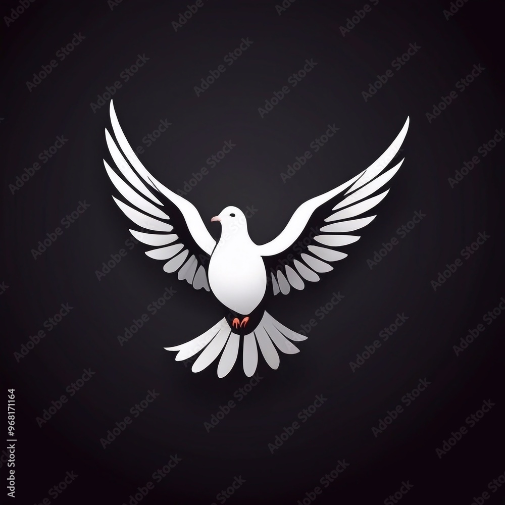 Fototapeta premium White dove of peace on a dark background. Peace dove logo icon design. Peace antiwar symbol art. International Peace Day banner card design