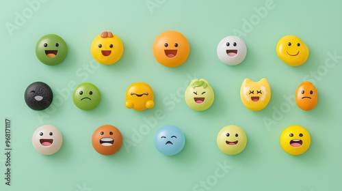 Flat-style emoji set showcasing calm and neutral emotions, perfect for business and professional communication, designed with muted tones and minimal lines