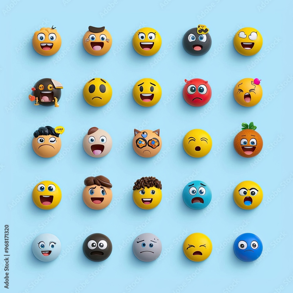 A collection of flat-style emoji faces displaying a wide range of emotions, from joy and excitement to sadness and frustration, all with clean, minimalist design A collection of flat-style emoji faces displaying a wide range of emotions, from joy and excitement to sadness and frustration, all with clean, minimalist design