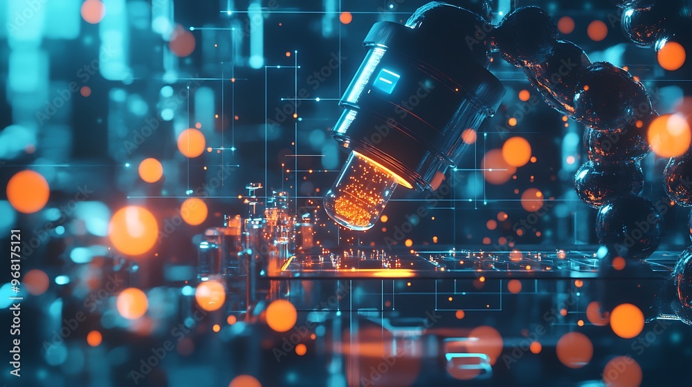 An advanced nanotechnology lab with nanoscale machines and AI-assisted ...