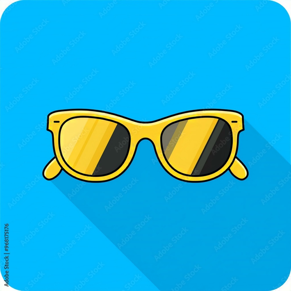 Vector Sunglasses Icon. Yellow sunglasses on blue background Vector Sunglasses Icon. Yellow sunglasses on blue background