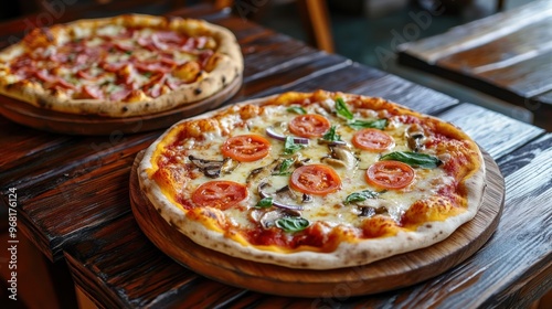 Delicious Pizza on Wooden Table