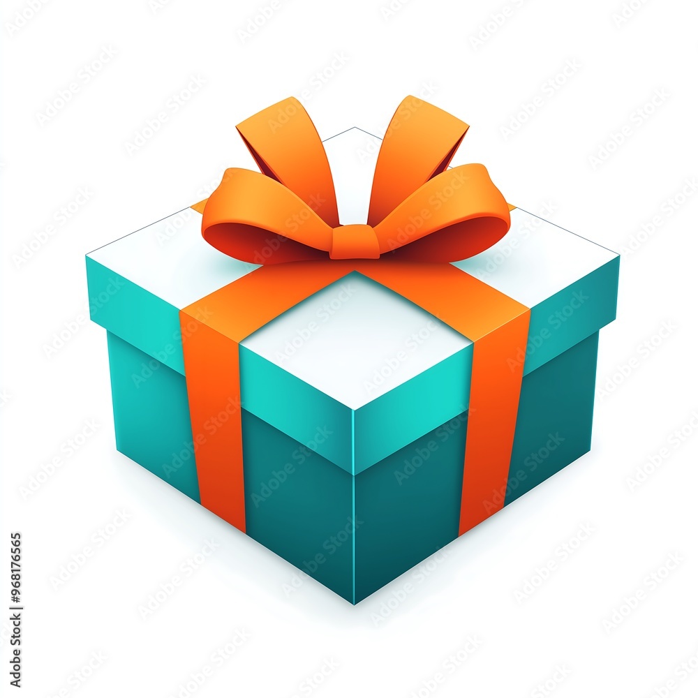 Gift Box Wrapped in Blue and Orange Ribbon Isolated