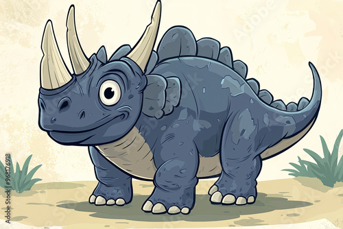 A cartoon style illustration of Pachyrhinosaurus with friendly expression photo